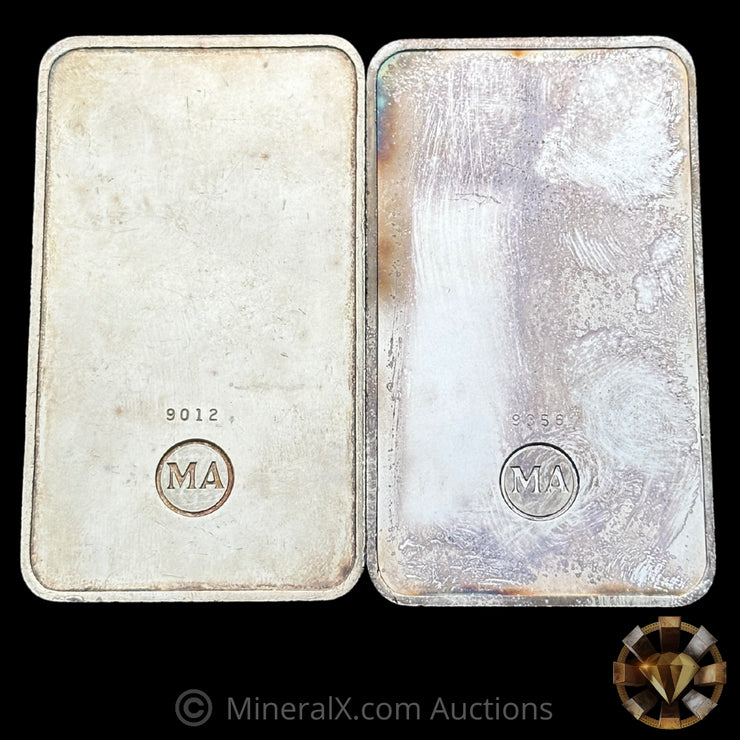x2 10oz Deak Perera Small Serial Font Variety Vintage Silver Bar Lot