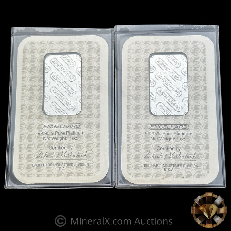 x2 1oz Engelhard E Logo Platinum Bars In Original Seals With Sequential Serial Numbers