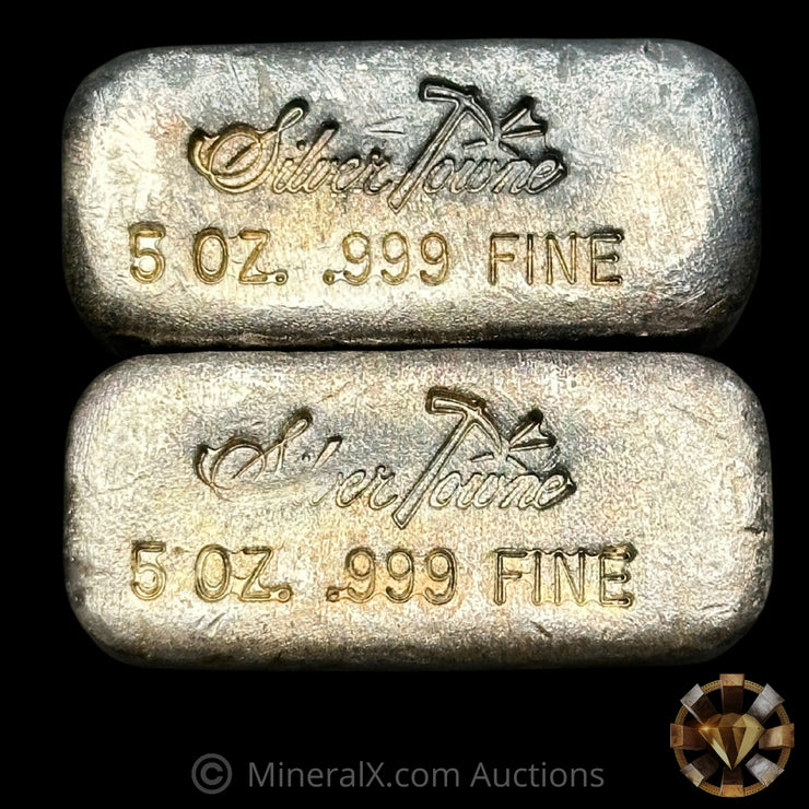 x2 5oz Silvertowne Vintage Silver Bar Lot With Low Sequential Serials