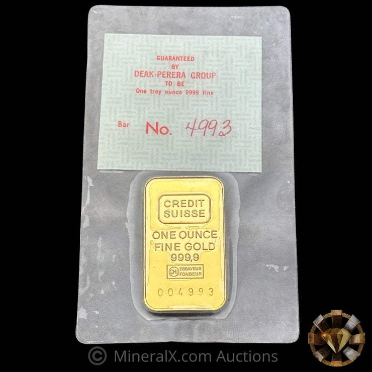1oz Deak Perera Group Sealed Assay Credit Suisse Vintage Gold Bar
