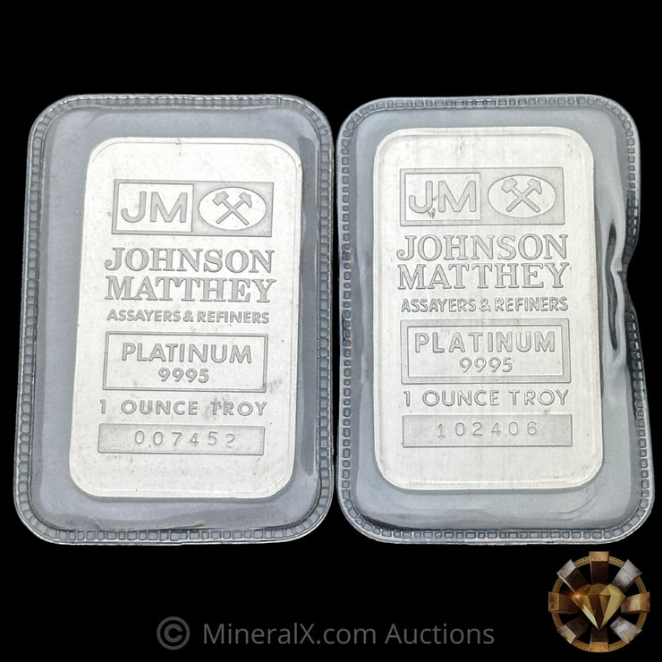 x2 1oz JM Johnson Matthey Vintage Platinum Bar Lot