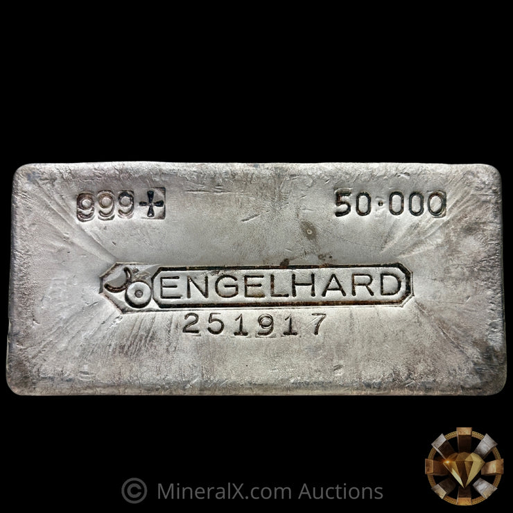 50oz Engelhard 6th Series Bull Logo Large Font Serial Variety Vintage Silver Bar