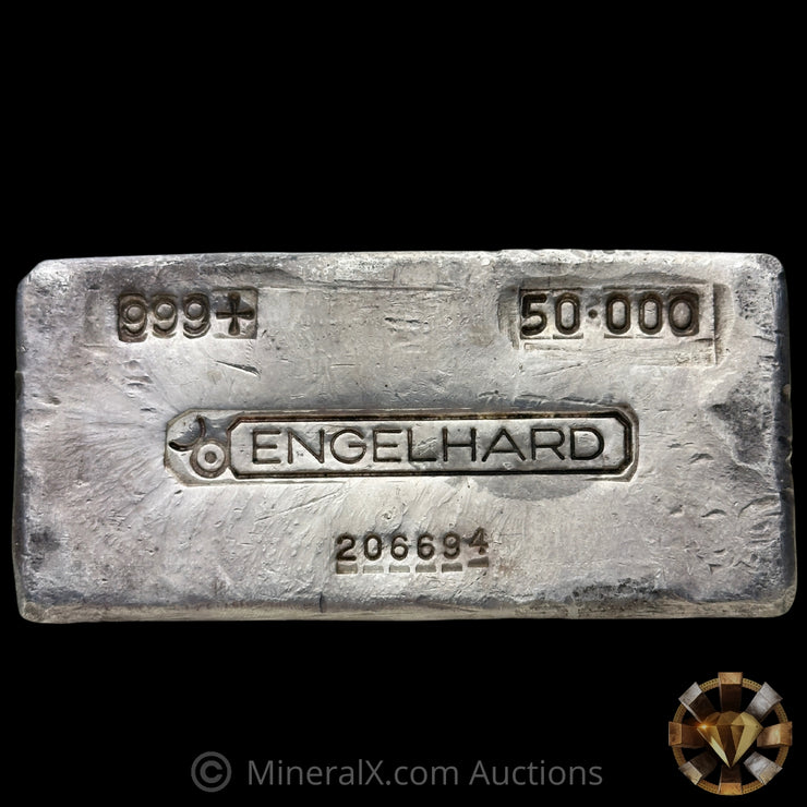 50oz Engelhard 6th Series Bull Logo Small Font Serial Variety Vintage Silver Bar