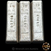 x3 10oz Casper Vintage Silver Bar Lot With Sequential Serial Numbers