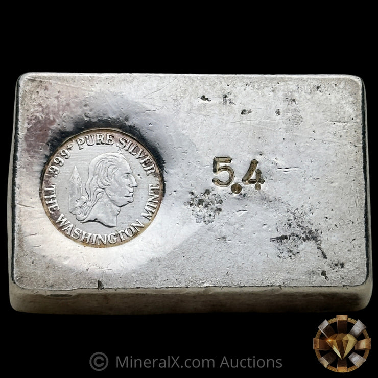 5.4oz The Washington Mint Odd Weight Vintage Silver Bar With Deep Struck Hallamark