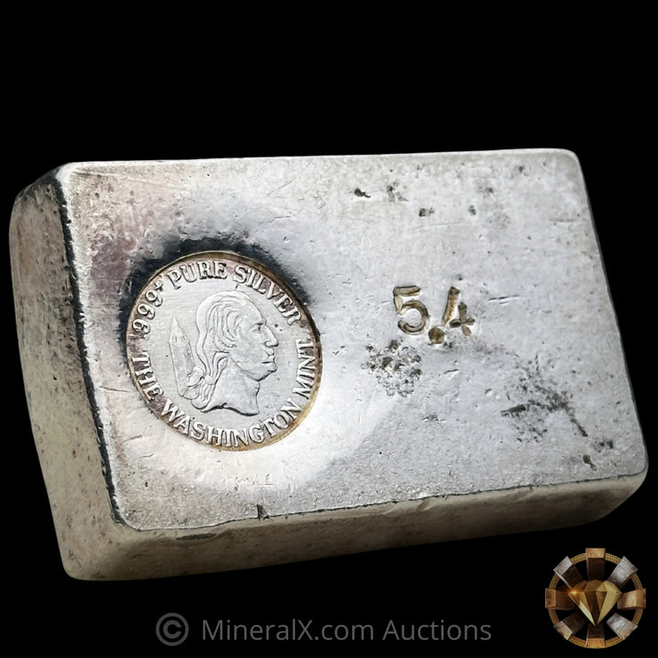5.4oz The Washington Mint Odd Weight Vintage Silver Bar With Deep Struck Hallamark