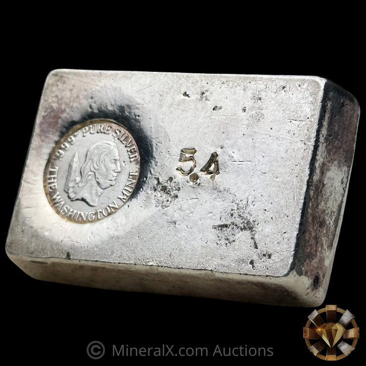 5.4oz The Washington Mint Odd Weight Vintage Silver Bar With Deep Struck Hallamark