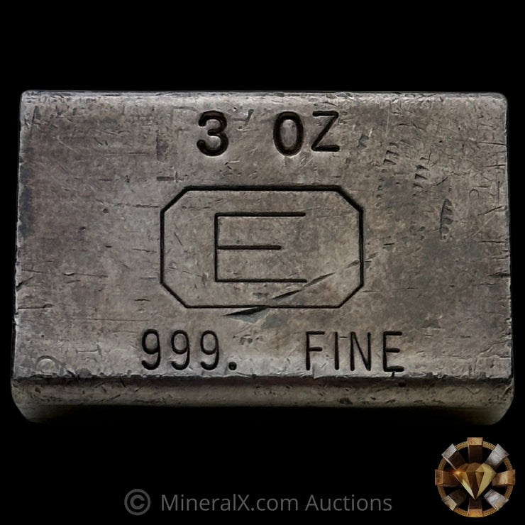 3oz Engelhard E Logo Industrial Extruded Vintage Silver Bar With Low Serial