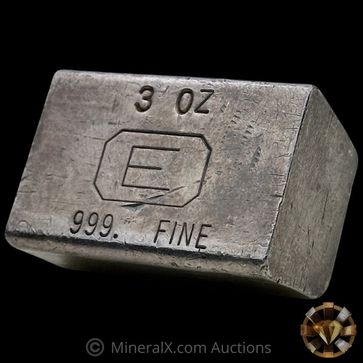 3oz Engelhard E Logo Industrial Extruded Vintage Silver Bar With Low Serial