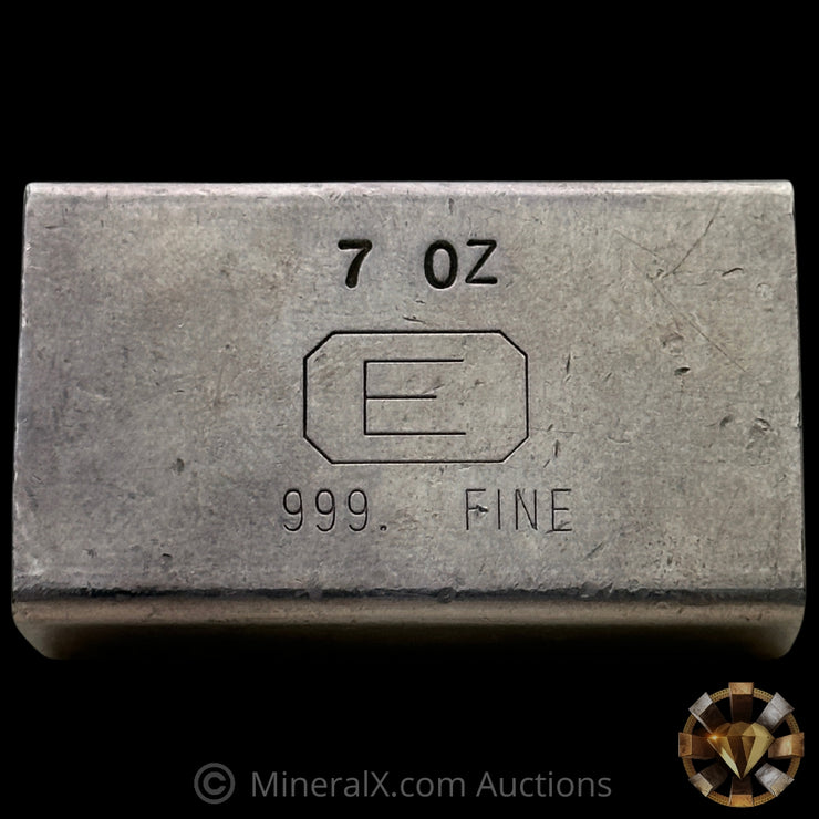 7oz Engelhard E Logo Reverse Stamp Low Serial Variety Industrial Extruded Vintage Silver Bar