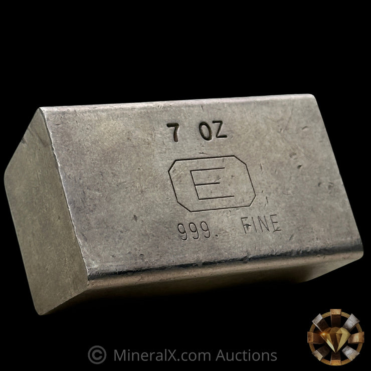 7oz Engelhard E Logo Reverse Stamp Low Serial Variety Industrial Extruded Vintage Silver Bar