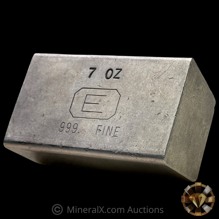 7oz Engelhard E Logo Reverse Stamp Low Serial Variety Industrial Extruded Vintage Silver Bar