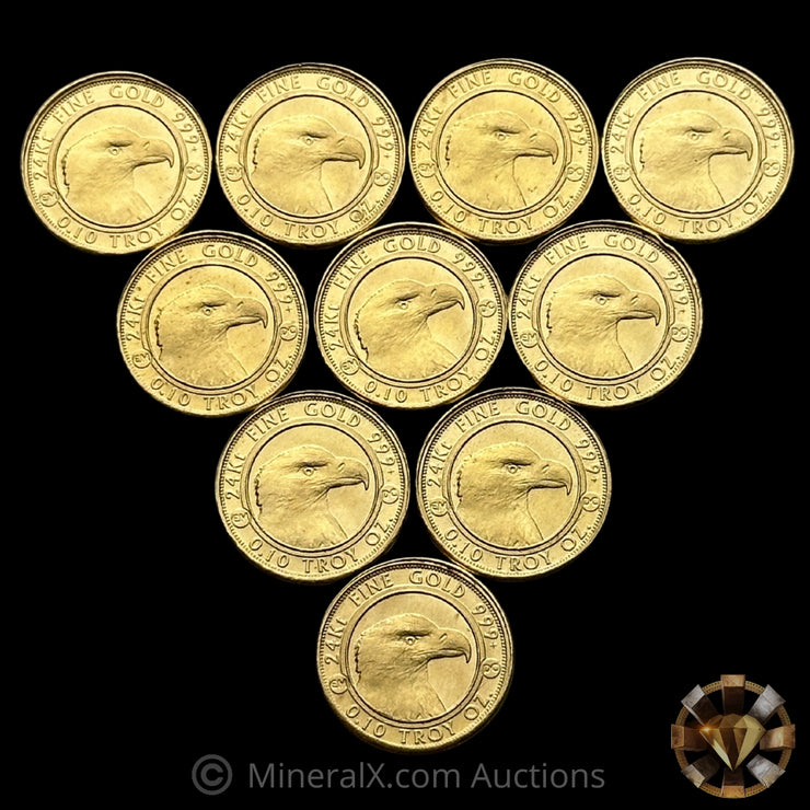 x10 1/10oz (1oz Total) 2020 Prospectors Gold & Gems Colorado Gold Coin Lot