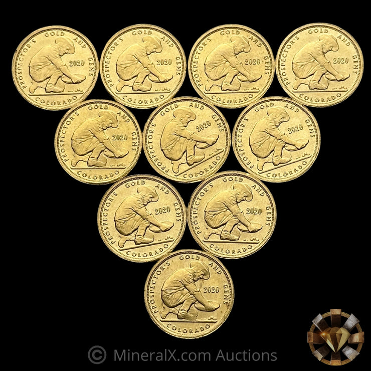 x10 1/10oz (1oz Total) 2020 Prospectors Gold & Gems Colorado Gold Coin Lot