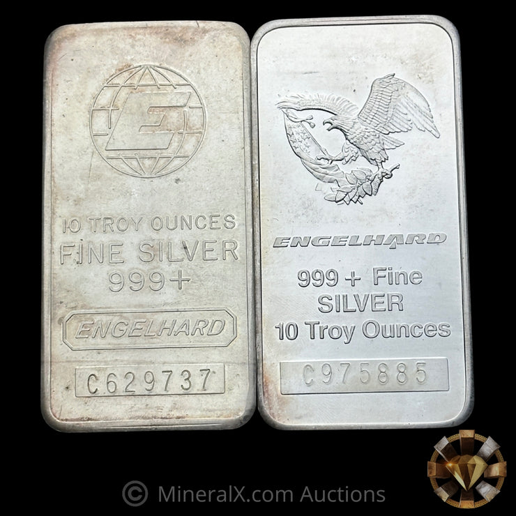 x2 10oz Engelhard Vintage Silver Bar Lot
