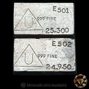 x2 25oz Delta Smelting & Refining Vintage Silver Bars With Sequential Serial Numbers