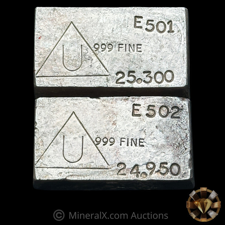 x2 25oz Delta Smelting & Refining Vintage Silver Bars With Sequential Serial Numbers