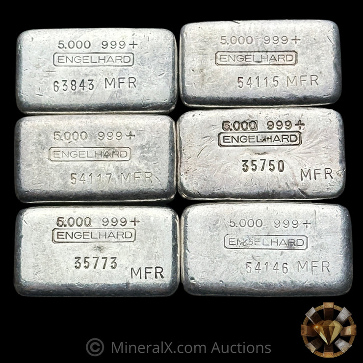 x6 5oz Engelhard MFR Vintage Silver Bar Lot