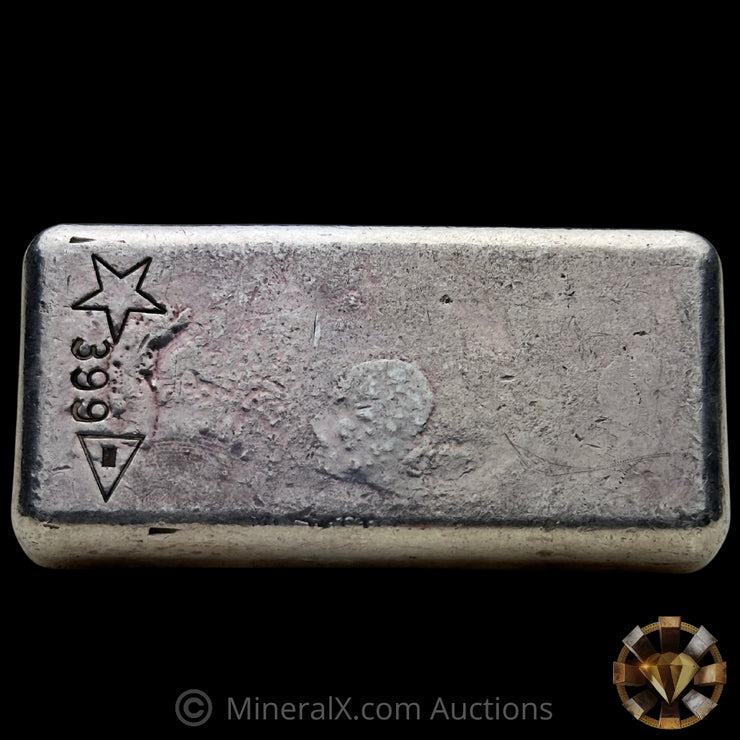 10oz W H Foster Vintage Silver Bar With Rare Star Triangle and Serial Reverse Counterstamps