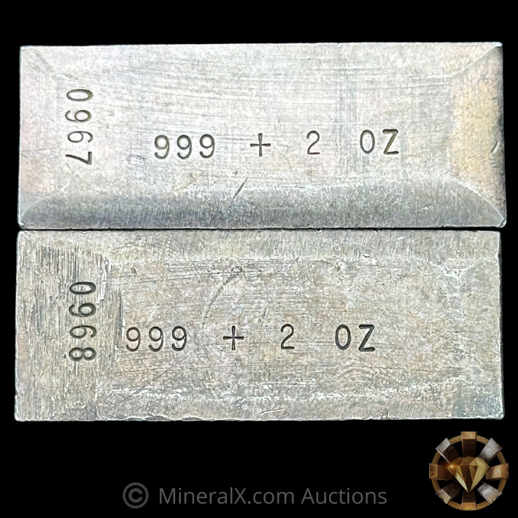 x2 2oz The Boatmens National Bank Vintage Silver Bar Lot With Sequential Serials