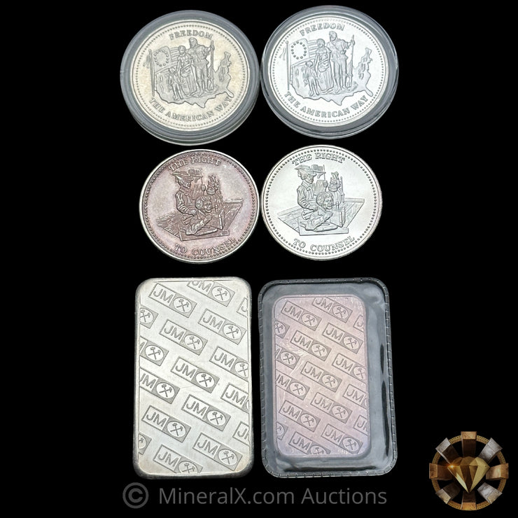10oz JM Johnson Matthey Vintage Silver Bar & Coin Lot