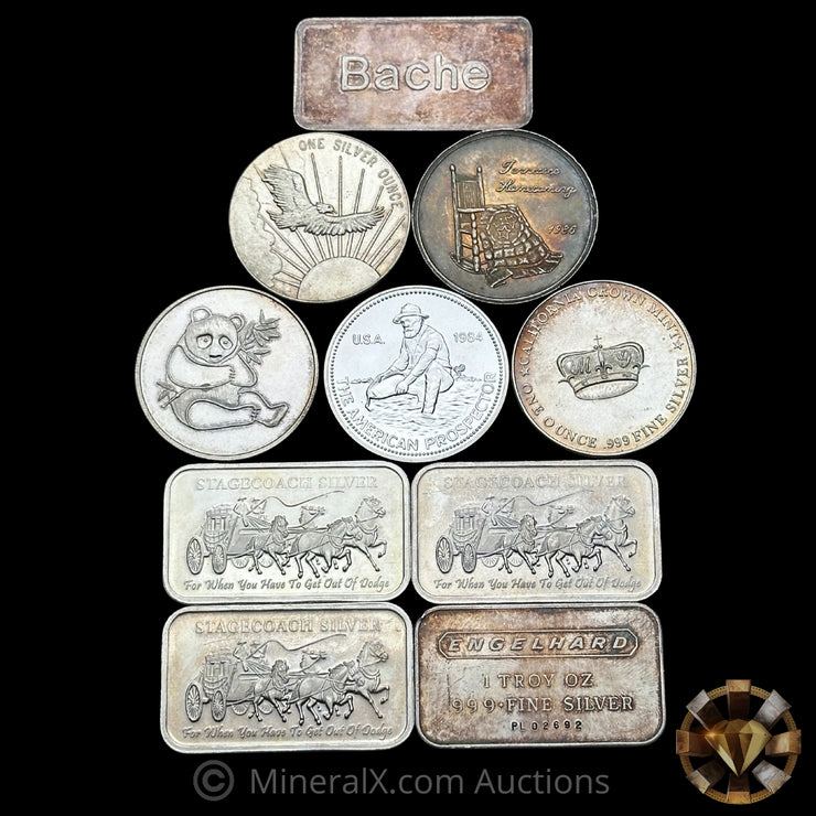 x10 1oz Misc Vintage Silver Bar & Coin Lot