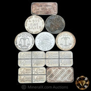 x10 1oz Misc Vintage Silver Bar & Coin Lot