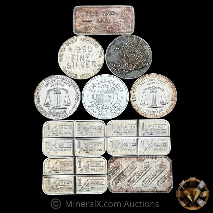 x10 1oz Misc Vintage Silver Bar & Coin Lot