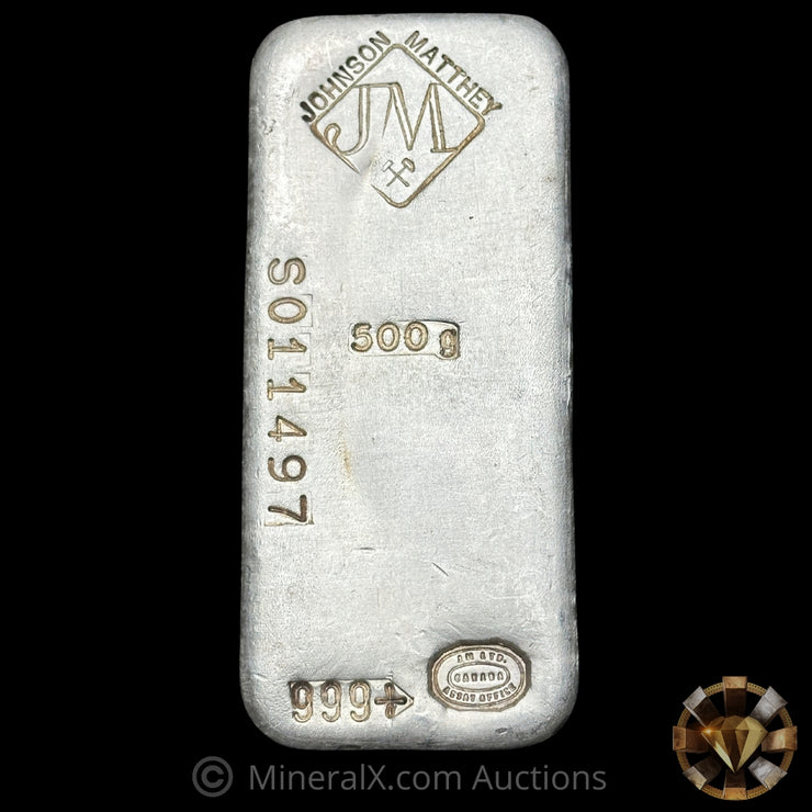 500g JM Johnson Matthey S Serial Vintage Silver Bar