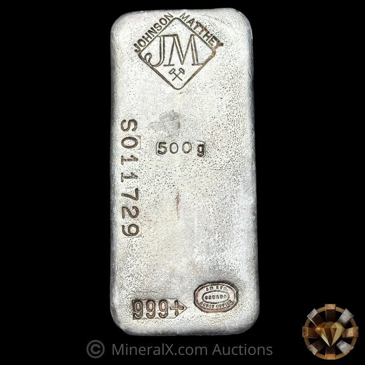 500g JM Johnson Matthey S Serial Vintage Silver Bar