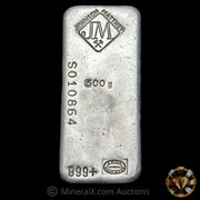 500g JM Johnson Matthey S Serial Vintage Silver Bar