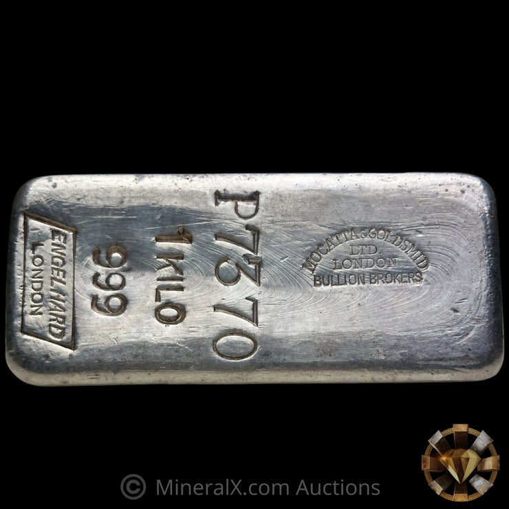 Kilo Engelhard London Vintage Silver Bar With Mocatta & Goldsmid Counterstamp
