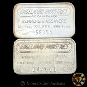 x2 1oz Engelhard Industries Vintage Silver Bar Lot (With Bull Logo Privy & Without Varieties)