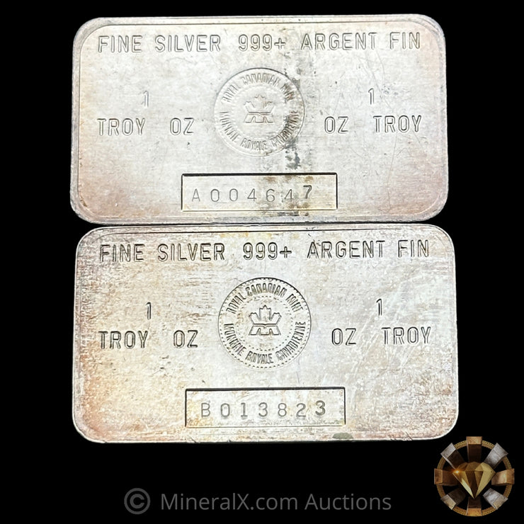 x2 1oz RCM Vintage Silver Bar Lot