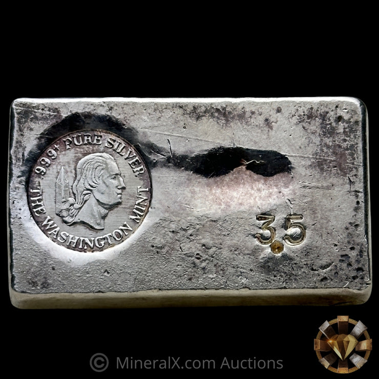 3.5oz The Washington Mint Unique Odd Weight Class Vintage Silver Bar With Deep Struck Hallmark