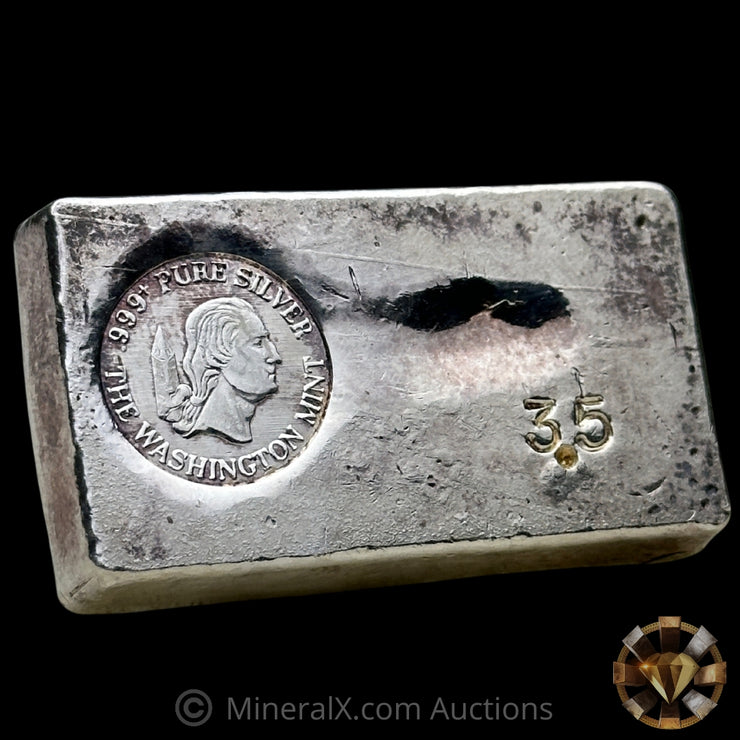 3.5oz The Washington Mint Unique Odd Weight Class Vintage Silver Bar With Deep Struck Hallmark