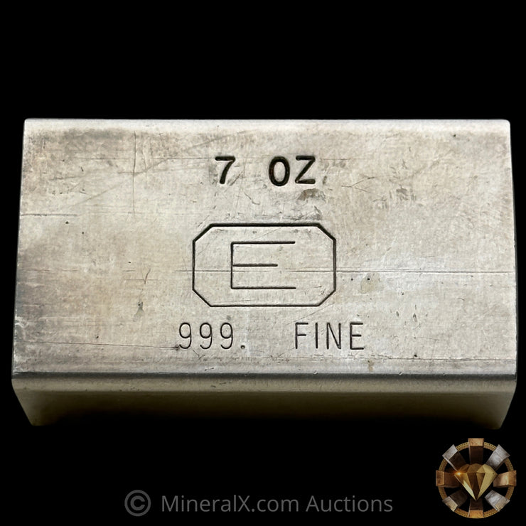 7oz Engelhard E Logo Reverse Stamp Low Serial Variety Industrial Extruded Vintage Silver Bar