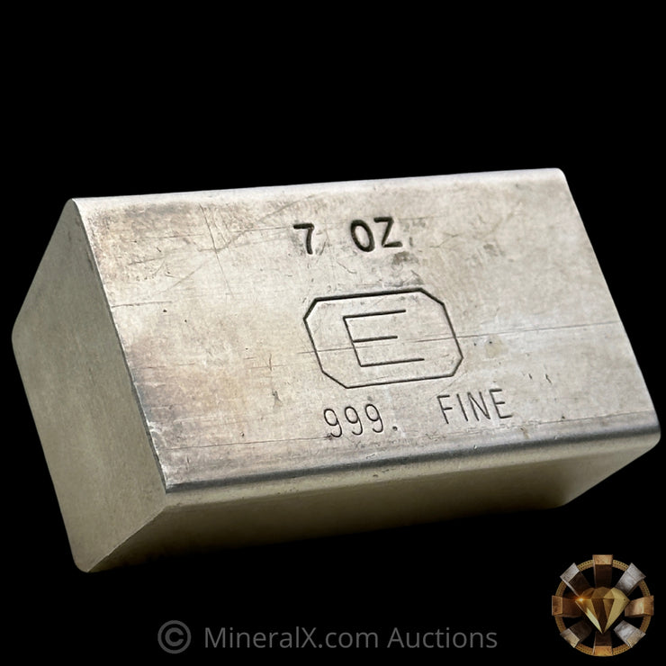 7oz Engelhard E Logo Reverse Stamp Low Serial Variety Industrial Extruded Vintage Silver Bar
