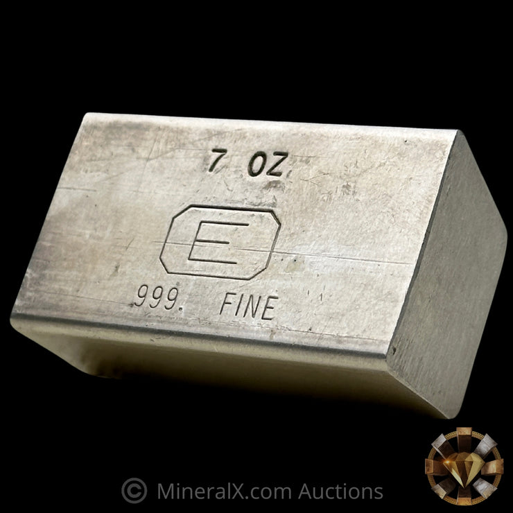 7oz Engelhard E Logo Reverse Stamp Low Serial Variety Industrial Extruded Vintage Silver Bar