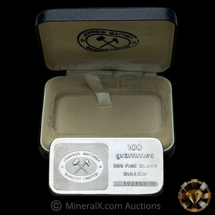 100g Johnson Matthey London Bankers Limited JM Vintage Silver Bar With Box