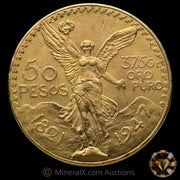 37.5g (1.2057oz AGW) 1821 - 1947 50Pesos Mexican Centenario Gold Coin BU