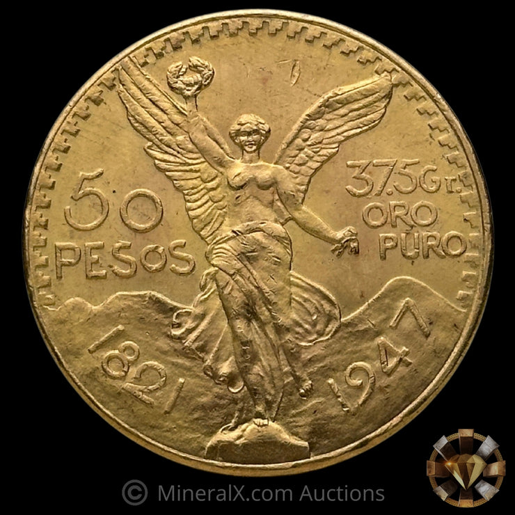 37.5g (1.2057oz AGW) 1821 - 1947 50Pesos Mexican Centenario Gold Coin BU