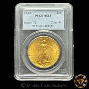 1924 $20 Saint Gaudens Double Eagle Gold Coin PCGS MS63
