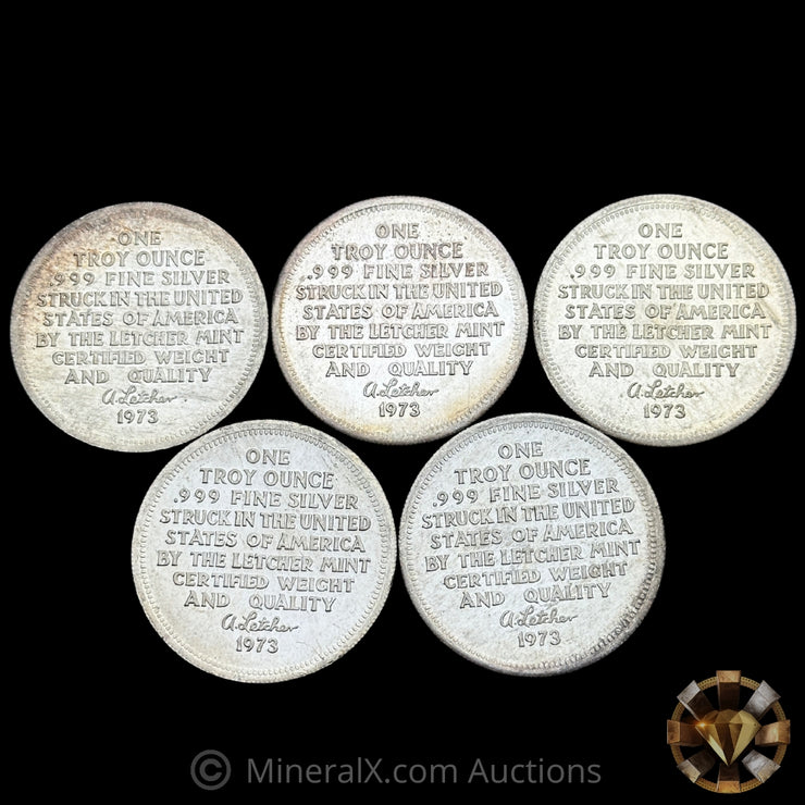 x5 1oz 1973 Letcher Mint Vintage Silver Coin Lot