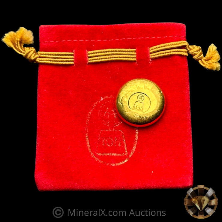 1oz Harrington Metallurgy Australia Vintage Gold Button Bar Round With Red Velvet Bag