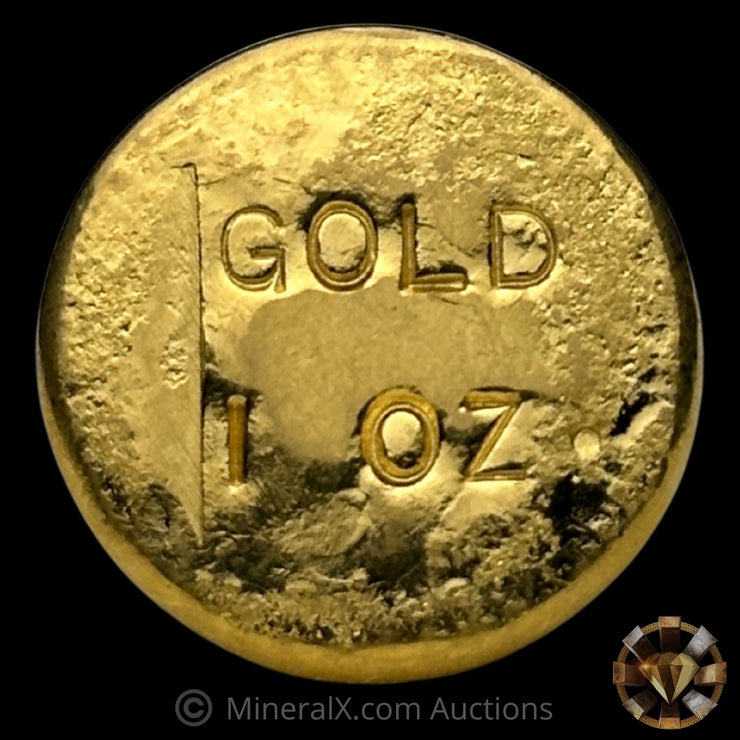 1oz Harrington Metallurgy Australia Vintage Gold Button Bar Round With Red Velvet Bag