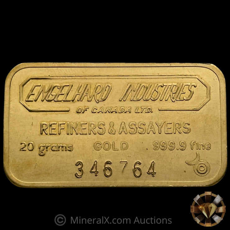 20g Engelhard Industries Vintage Gold Bar With Bull Logo Privy