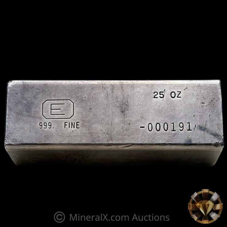 25oz Engelhard E Logo Industrial Extruded Vintage Silver Bar With Low Serial