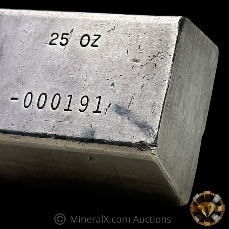 25oz Engelhard E Logo Industrial Extruded Vintage Silver Bar With Low Serial