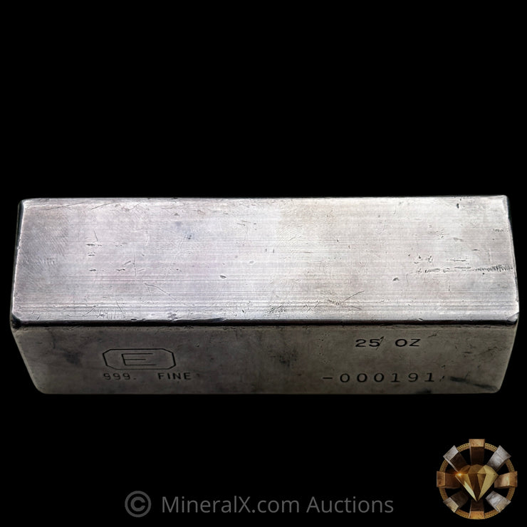 25oz Engelhard E Logo Industrial Extruded Vintage Silver Bar With Low Serial